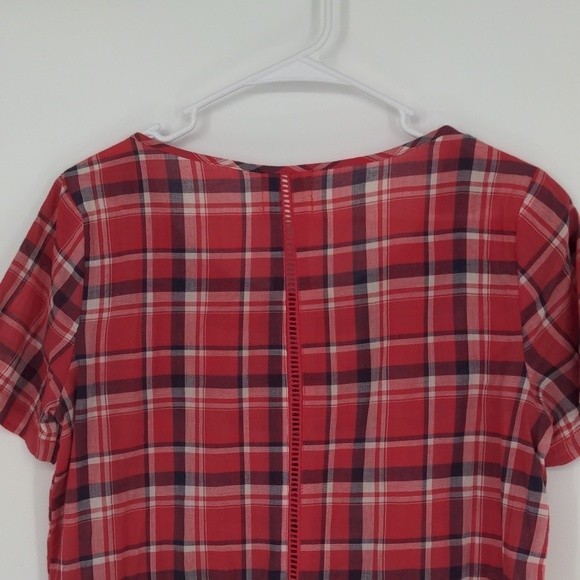 Maeve Red White Black Plaid‎ Short Sleeve Peplum Blouse Size Small - Picture 12 of 12